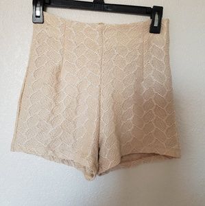 Beige high waisted lace shorts
